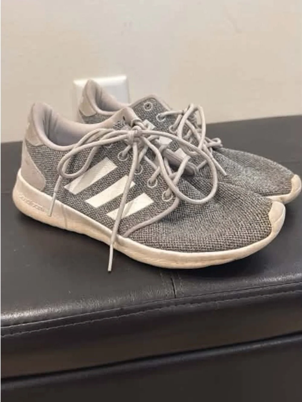 adidas Grey Knit Casual Running Shoes with White Stripes